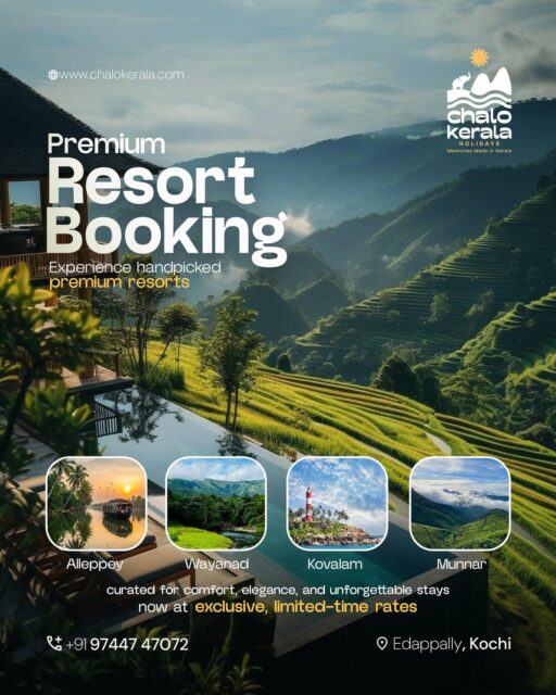 Escape the ordinary. 🍃
Whether it’s the golden sunsets of Kovalam or the lush greenery of Wayanad, find your perfect sanctuary with Chalo Kerala Holidays. Premium resort bookings are now open at special rates!
Where are you heading first?
1️⃣ Alleppey
2️⃣ Wayanad
3️⃣ Kovalam
4️⃣ Munnar
👇 Let us know in the comments!
📍 Booking now for Alleppey, Wayanad, Kovalam, and Munnar.
📞 Plan your escape: +91 97447 47072
🌐 Explore more: www.chalokerala.com
.
.
.
.
.
#keralam #alappey #kovalam #wayanad #munnar