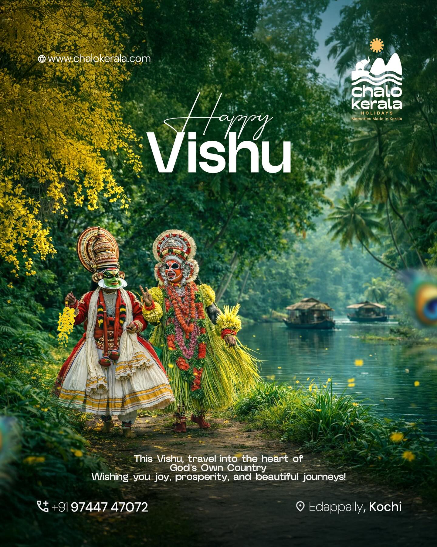 Kani is set, now let’s explore the heart of God’s Own Country! 🌴✨

This Vishu, why the lag? Use that Kaineettam to create memories that last a lifetime. From backwaters to misty hills, set your travel goals with Chalo Kerala and make this year legendary! 🚣⛵

Wishing you a prosperous Vishu and beautiful journeys ahead! 🙏

📍 Contact Details:
• 🌐 www.chalokerala.com
• 📞 +91 97447 47072
• 🗺️ Edappally, Kochi.
.
.
.
.
.
.
.
#happyvishu #keralatourism #ɢᴏᴅsᴏᴡɴᴄᴏᴜɴᴛʀʏ #vishukani #travelvibes